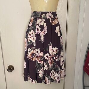 Haute Monde Floral A-Line Skirt - Dark Purple and Light Pink